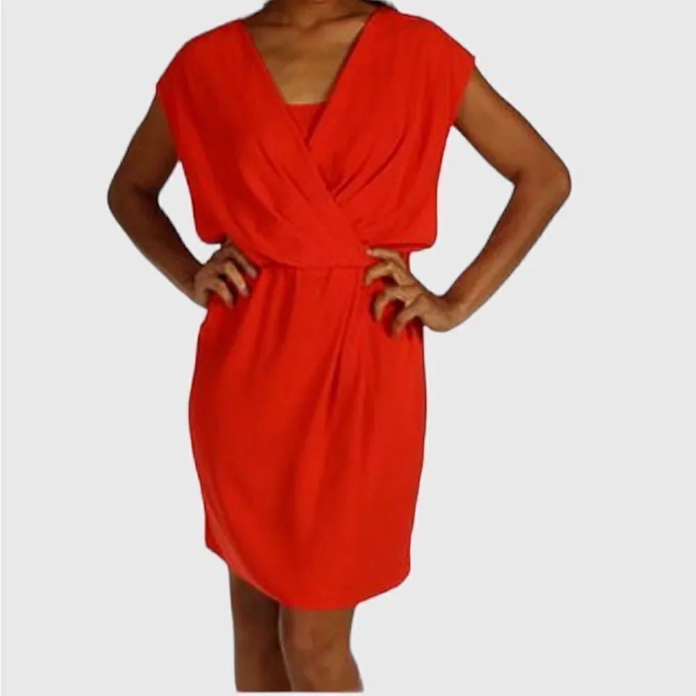 DKNYC bright reddish orange elastic waist dress size small